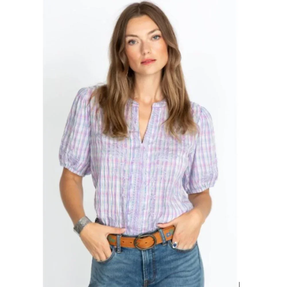 Johnny Was Malo Puff Sleeve Embroidered Butterfly Blouse - Size Small - NWT